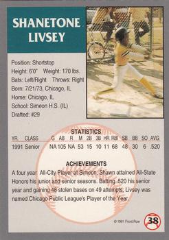 1991 Front Row Draft Picks #38 Shawn Livsey Back