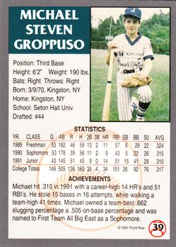 1991 Front Row Draft Picks #39 Mike Groppuso Back