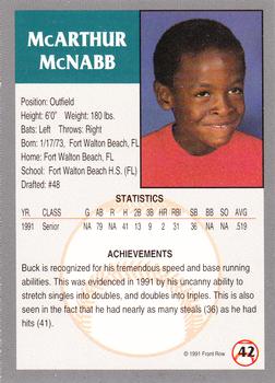 1991 Front Row Draft Picks #42 Buck McNabb Back