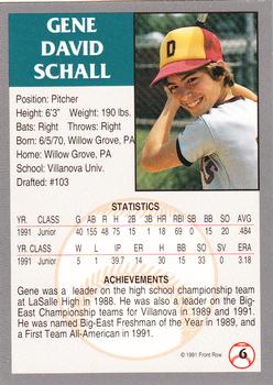 1991 Front Row Draft Picks #6 Gene Schall Back