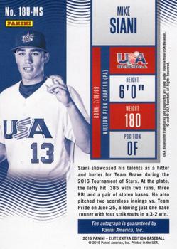 2016 Panini Elite Extra Edition - USA Baseball Tickets 18U National Team #18U-MS Mike Siani Back