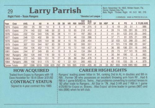 1985 Donruss Action All-Stars #29 Larry Parrish Back