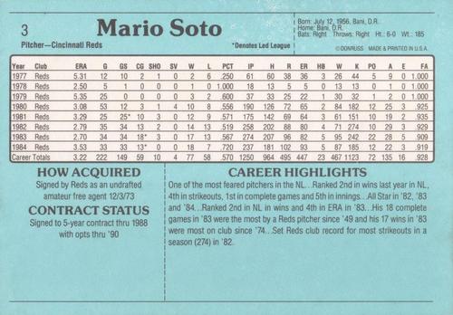 1985 Donruss Action All-Stars #3 Mario Soto Back