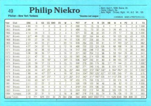 1985 Donruss Action All-Stars #49 Phil Niekro Back