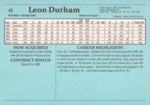 1985 Donruss Action All-Stars #46 Leon Durham Back