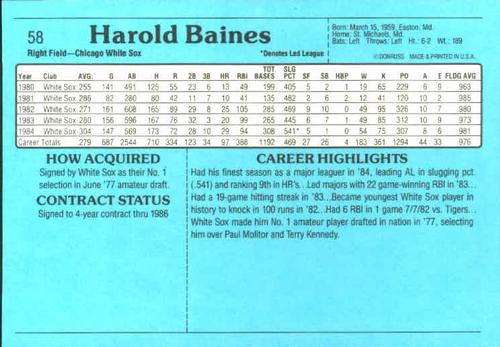 1985 Donruss Action All-Stars #58 Harold Baines Back