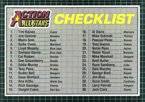 1985 Donruss Action All-Stars #60 Checklist Front
