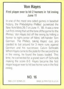 1985 Donruss Highlights #16 Von Hayes Back