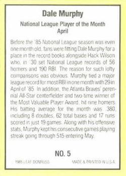 1985 Donruss Highlights #5 Dale Murphy Back