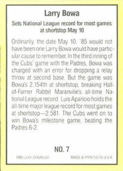 1985 Donruss Highlights #7 Larry Bowa Back