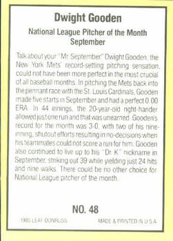 1985 Donruss Highlights #48 Dwight Gooden Back