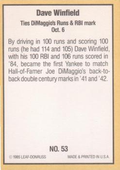 1985 Donruss Highlights #53 Dave Winfield Back