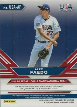 2016 Panini Elite Extra Edition - USA Baseball Collegiate National Team Silhouette Autographs Gold #USA-AF Alex Faedo Back