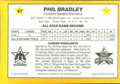 1986 Donruss All-Stars #41 Phil Bradley Back