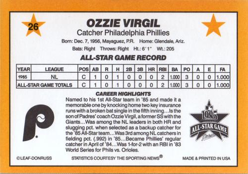 1986 Donruss All-Stars #26 Ozzie Virgil Back