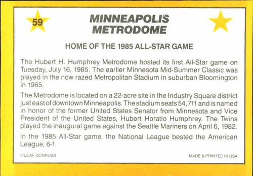 1986 Donruss All-Stars #59 Minneapolis Metrodome Back