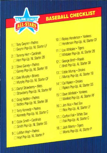 1986 Donruss All-Stars #NNO Checklist Front