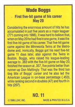 1986 Donruss Highlights #11 Wade Boggs Back