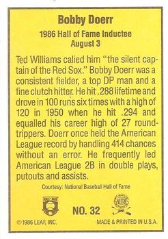 1986 Donruss Highlights #32 Bobby Doerr Back