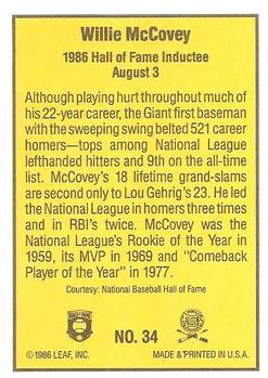 1986 Donruss Highlights #34 Willie McCovey Back