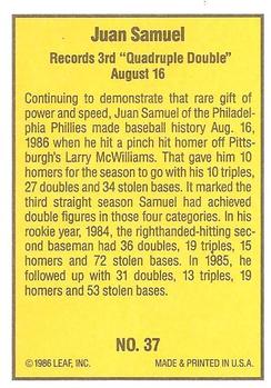 1986 Donruss Highlights #37 Juan Samuel Back