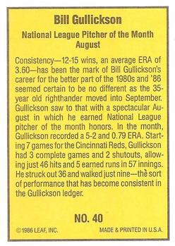 1986 Donruss Highlights #40 Bill Gullickson Back