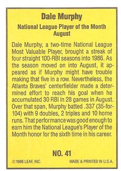 1986 Donruss Highlights #41 Dale Murphy Back