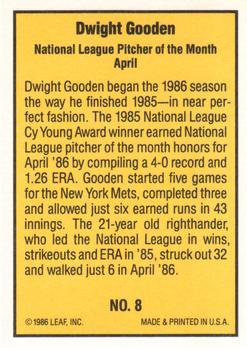 1986 Donruss Highlights #8 Dwight Gooden Back