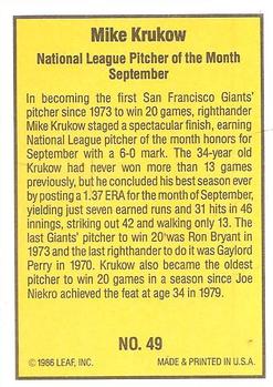 1986 Donruss Highlights #49 Mike Krukow Back