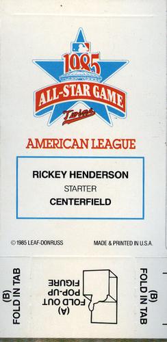 1986 Donruss All-Stars - Pop-Ups #NNO Rickey Henderson Back