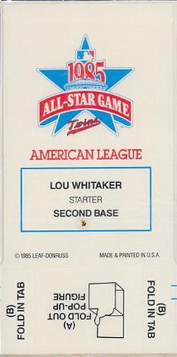 1986 Donruss All-Stars - Pop-Ups #NNO Lou Whitaker Back