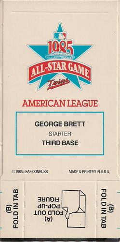 1986 Donruss All-Stars - Pop-Ups #NNO George Brett Back
