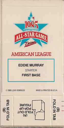 1986 Donruss All-Stars - Pop-Ups #NNO Eddie Murray Back