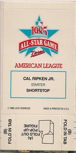 1986 Donruss All-Stars - Pop-Ups #NNO Cal Ripken Jr. Back