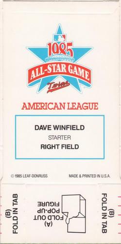 1986 Donruss All-Stars - Pop-Ups #NNO Dave Winfield Back