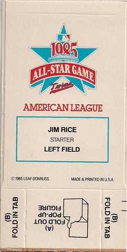 1986 Donruss All-Stars - Pop-Ups #NNO Jim Rice Back