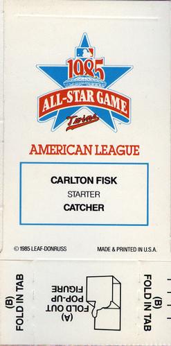1986 Donruss All-Stars - Pop-Ups #NNO Carlton Fisk Back