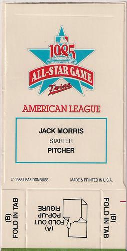 1986 Donruss All-Stars - Pop-Ups #NNO Jack Morris Back