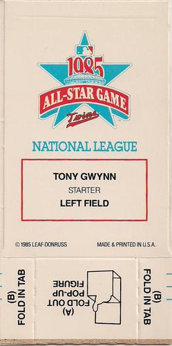 1986 Donruss All-Stars - Pop-Ups #NNO Tony Gwynn Back