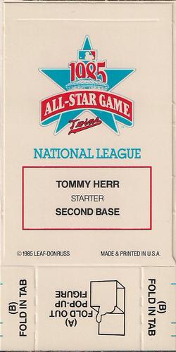 1986 Donruss All-Stars - Pop-Ups #NNO Tom Herr Back