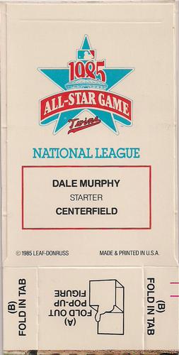 1986 Donruss All-Stars - Pop-Ups #NNO Dale Murphy Back