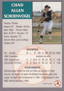 1991 Front Row Draft Picks - Gold #3 Chad Schoenvogel Back