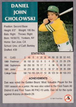 1991 Front Row Draft Picks - Gold #5 Dan Cholowsky Back