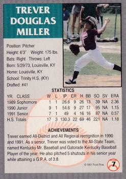 1991 Front Row Draft Picks - Gold #7 Trever Miller Back