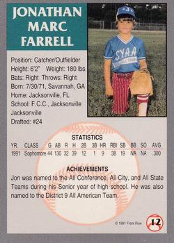 1991 Front Row Draft Picks - Gold #12 Jon Farrell Back