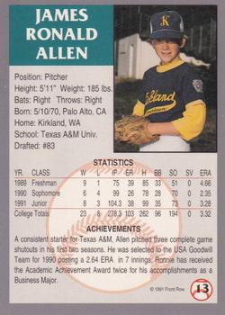 1991 Front Row Draft Picks - Gold #13 Ronnie Allen Back