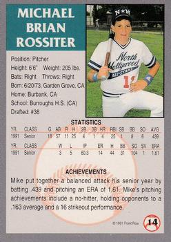 1991 Front Row Draft Picks - Gold #14 Mike Rossiter Back