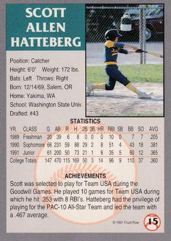 1991 Front Row Draft Picks - Gold #15 Scott Hatteberg Back