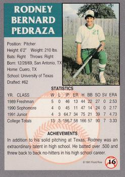 1991 Front Row Draft Picks - Gold #16 Rodney Pedraza Back