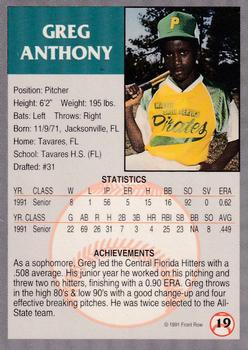 1991 Front Row Draft Picks - Gold #19 Greg Anthony Back